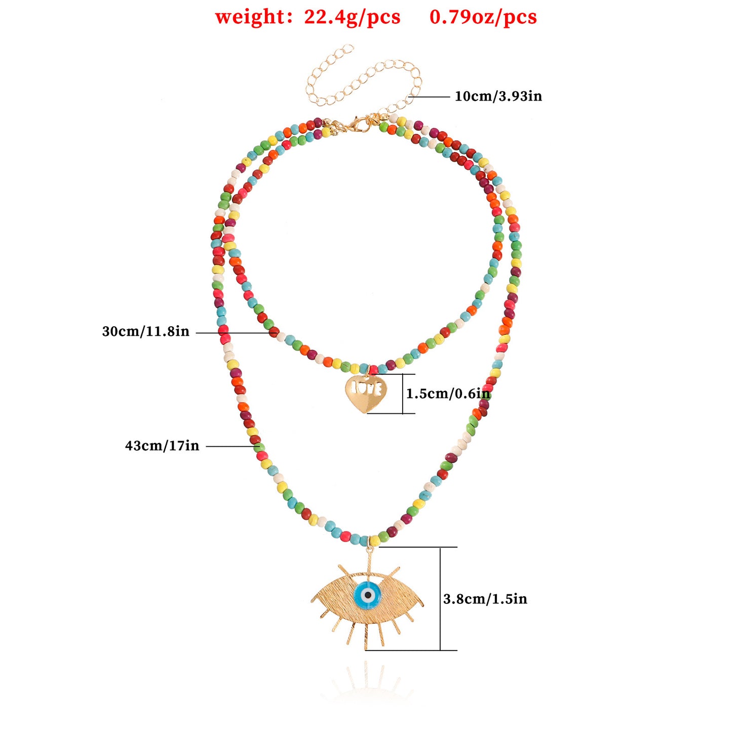 Collana con ciondolo a strati da donna in turchese geometrico con occhio di demone e catena in lega placcata
