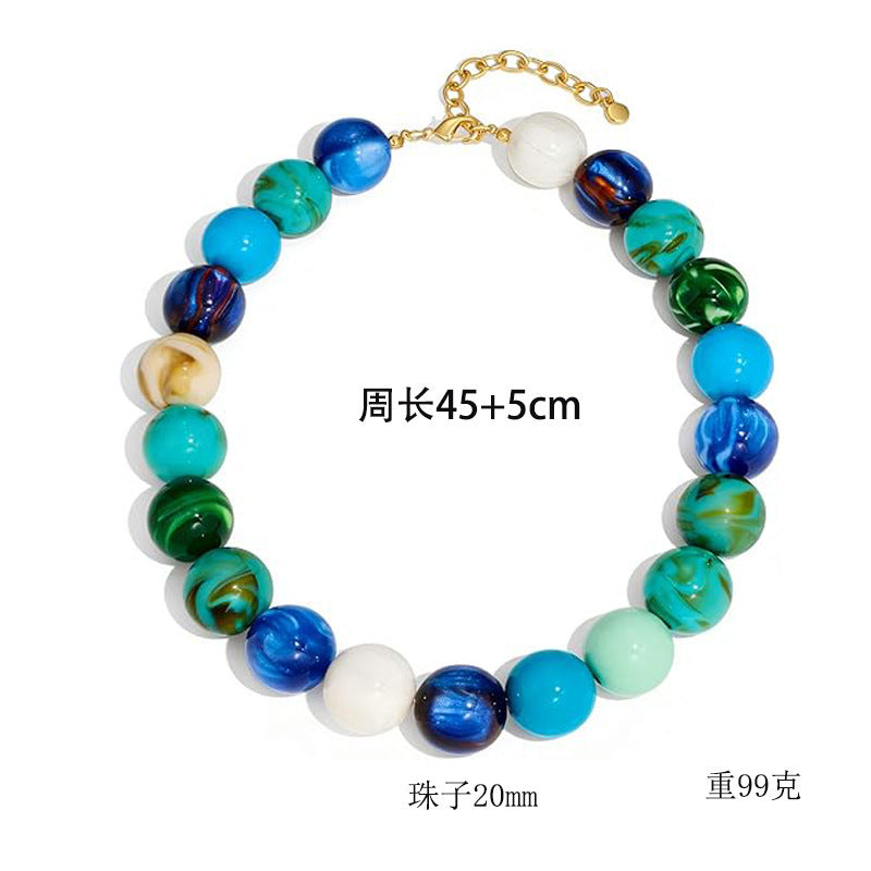 Casual Round Acrylic Bead Necklace Polished Ball Chain Women's Fashion Choker