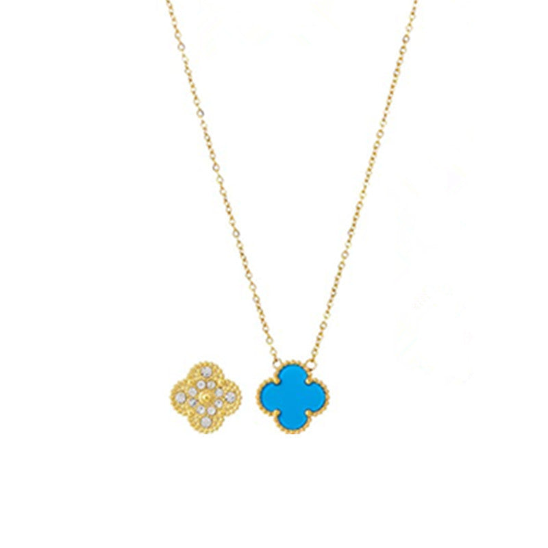 Pulsera Minimalista de Acero de Titanio con Forma de Trébol para Mujer con Baño de Oro e Incrustaciones de Nácar