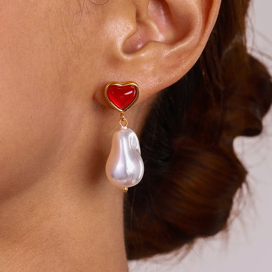 Eleganti orecchini a cuore in acciaio inossidabile con finitura placcata da donna