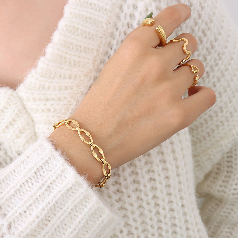 Set di collane a strati geometriche minimaliste in acciaio al titanio con placcatura in oro 18 carati da donna