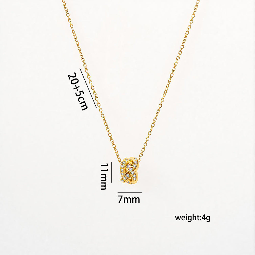 Collana Unisex a catena incrociata in acciaio al titanio con ciondolo in zircone placcato oro vero 18K, motivo a bussola, nodo rotondo intrecciato Amore e Cielo stellato, stile "Light Luxury"