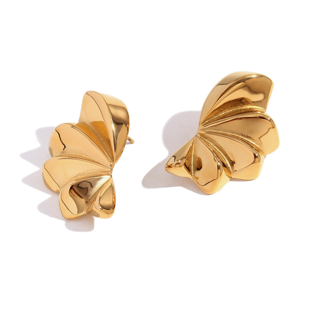 Minimalist Geometric Floral Stainless Steel Stud Earrings for Women with Plated Finish