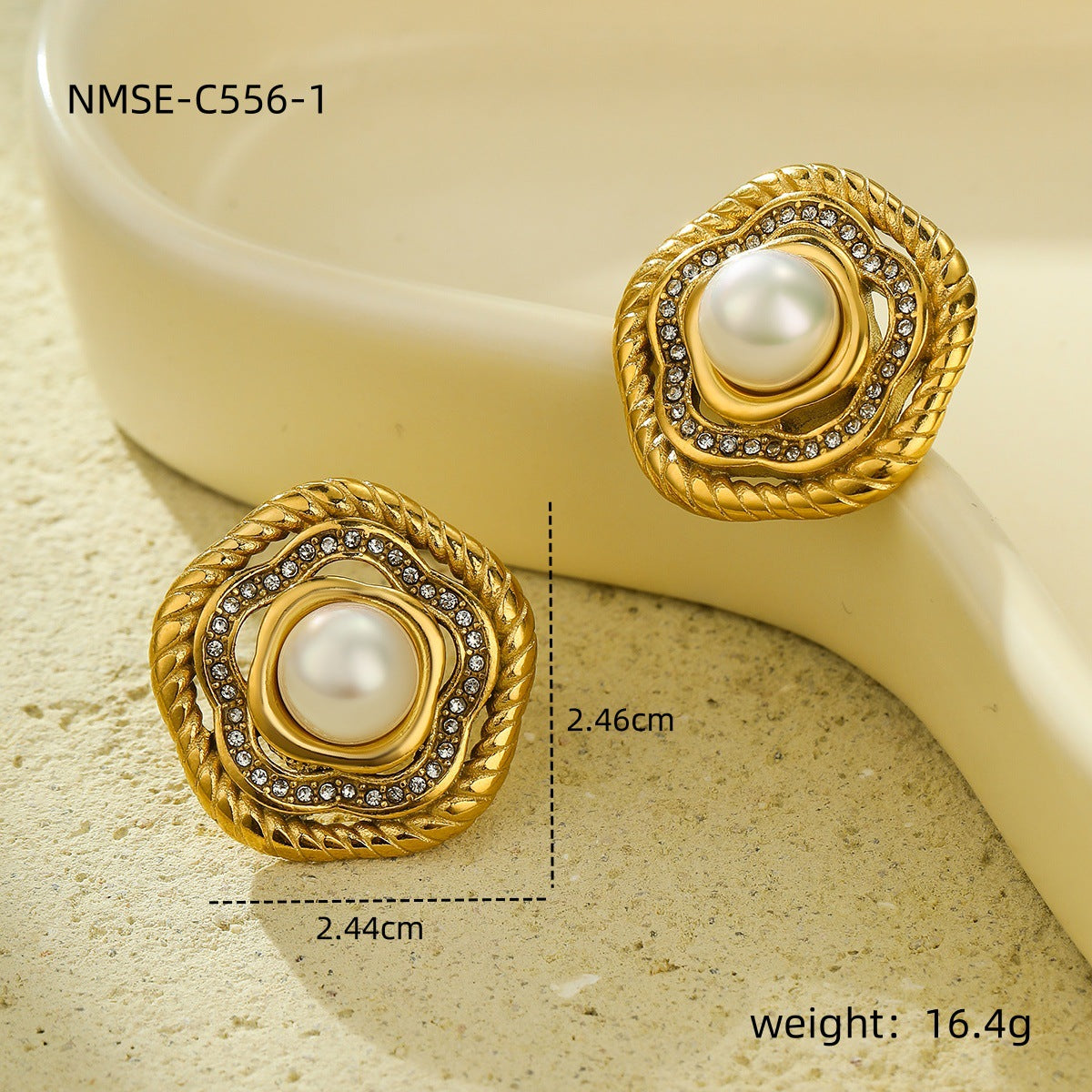 Pendientes de Acero de Titanio Estilo Palacio Francés Vintage con Perla y Diseño de Flor de Zirconia, Acabado Electrochapado para Mujer