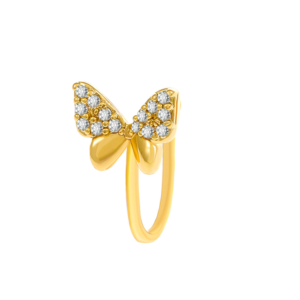Clip per il naso a forma di U con stella e cuore placcata in rame vintage con zirconia cubica