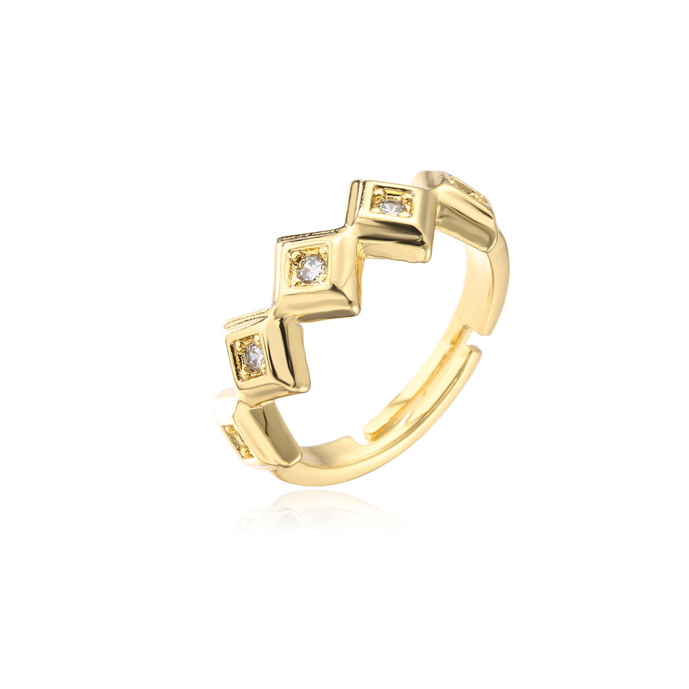 Geometric Gold Plated Brass Micro-Pave Cubic Zirconia Open Ring for Women