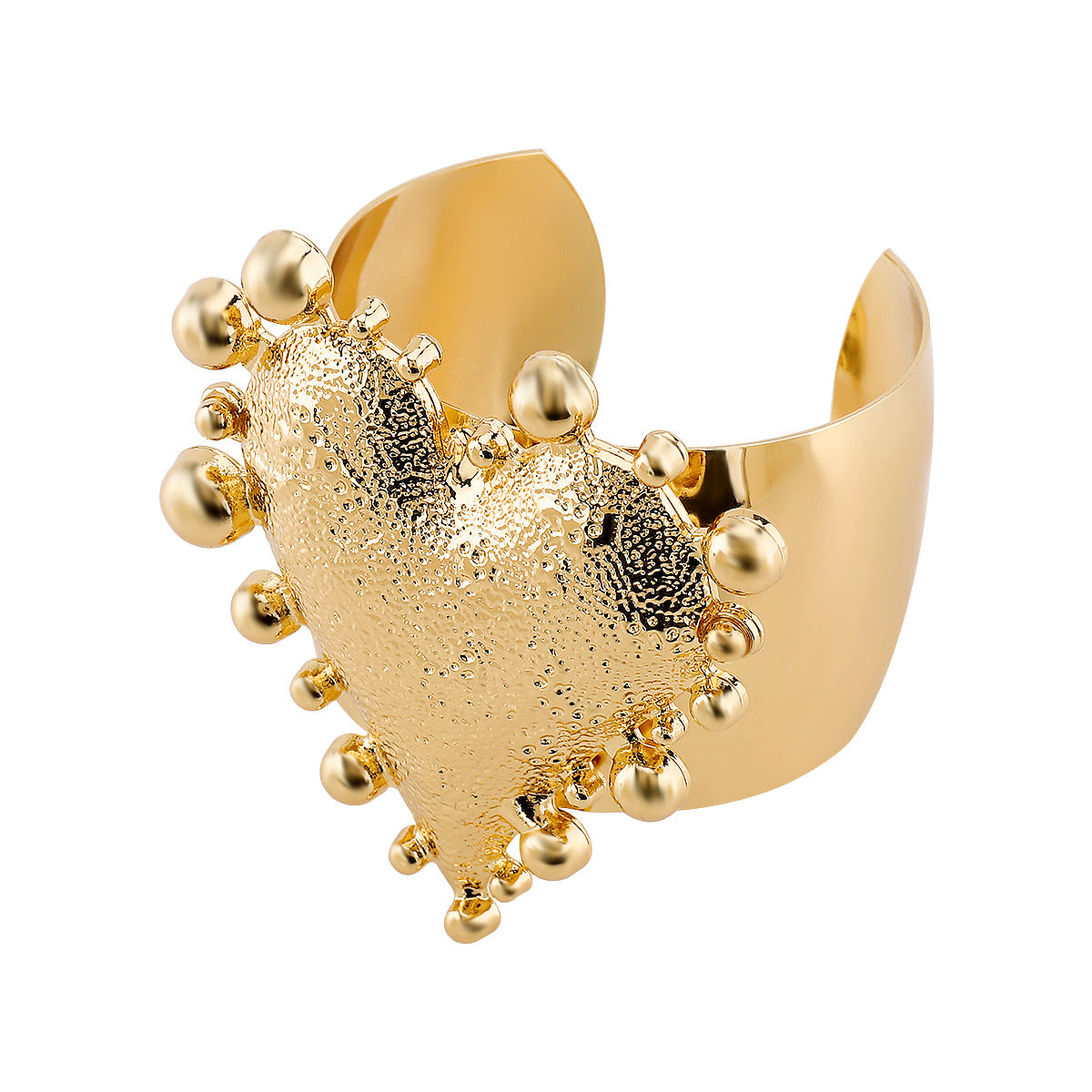 Bracciale rigido da donna vintage a cuore lucidato in lega larga con finitura placcata