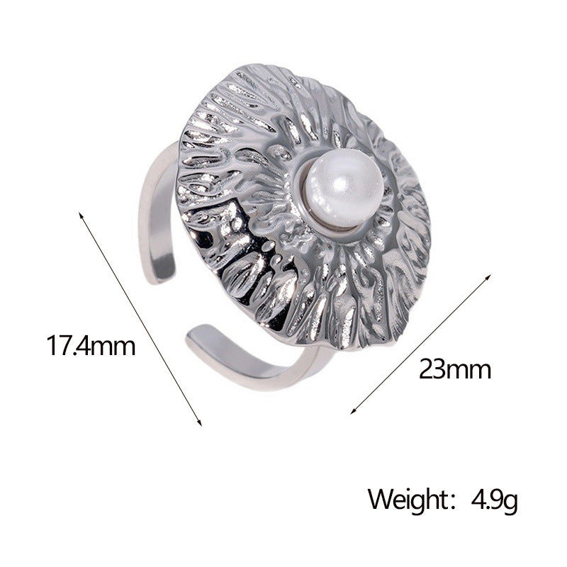 Minimalist Geometric Stainless Steel Ring for Women with 18K Gold Plating and Textured Pleated Detail