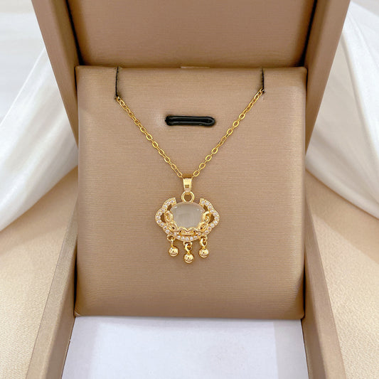 Luxury Minimalist Titanium Steel Geometric Longevity Lock Necklace with Cloud and Ruyi Motifs