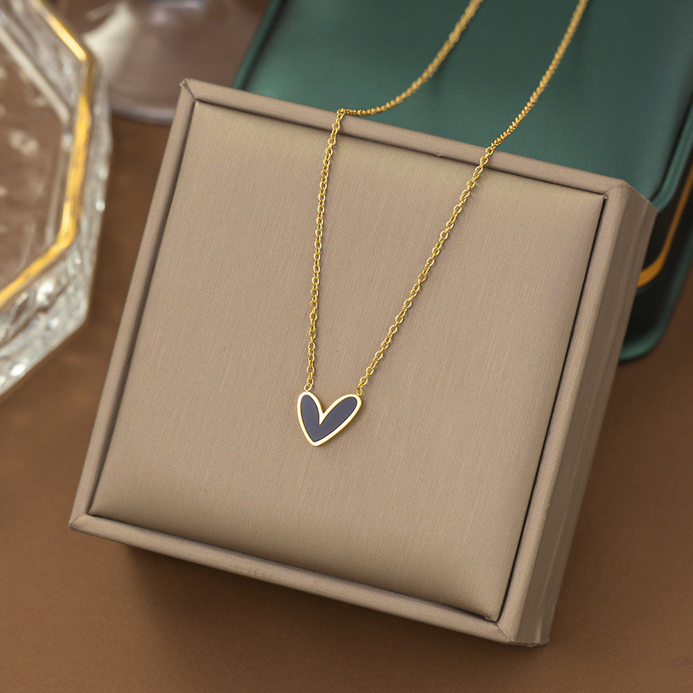 Minimalist Heart-Shaped Mother-of-Pearl Pendant Necklace for Women in Titanium Steel with O-Chain and Geometric Design