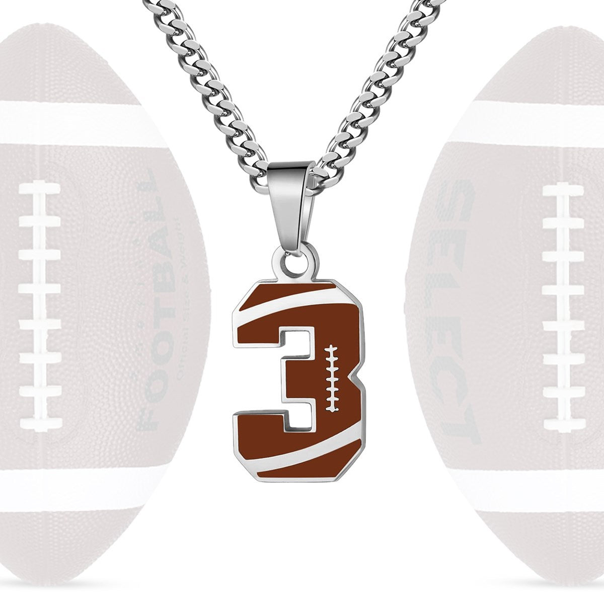 Motivational Football Number Pendant Necklace for Men in Stainless Steel with Polished Finish and Letter/Number Design