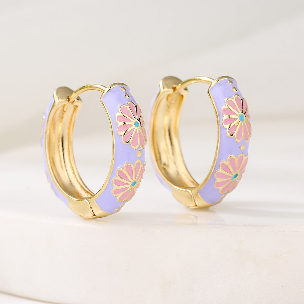 Retro Geometric Copper Earrings with Gold Plating for Women Candy-Colored Enamel Finish