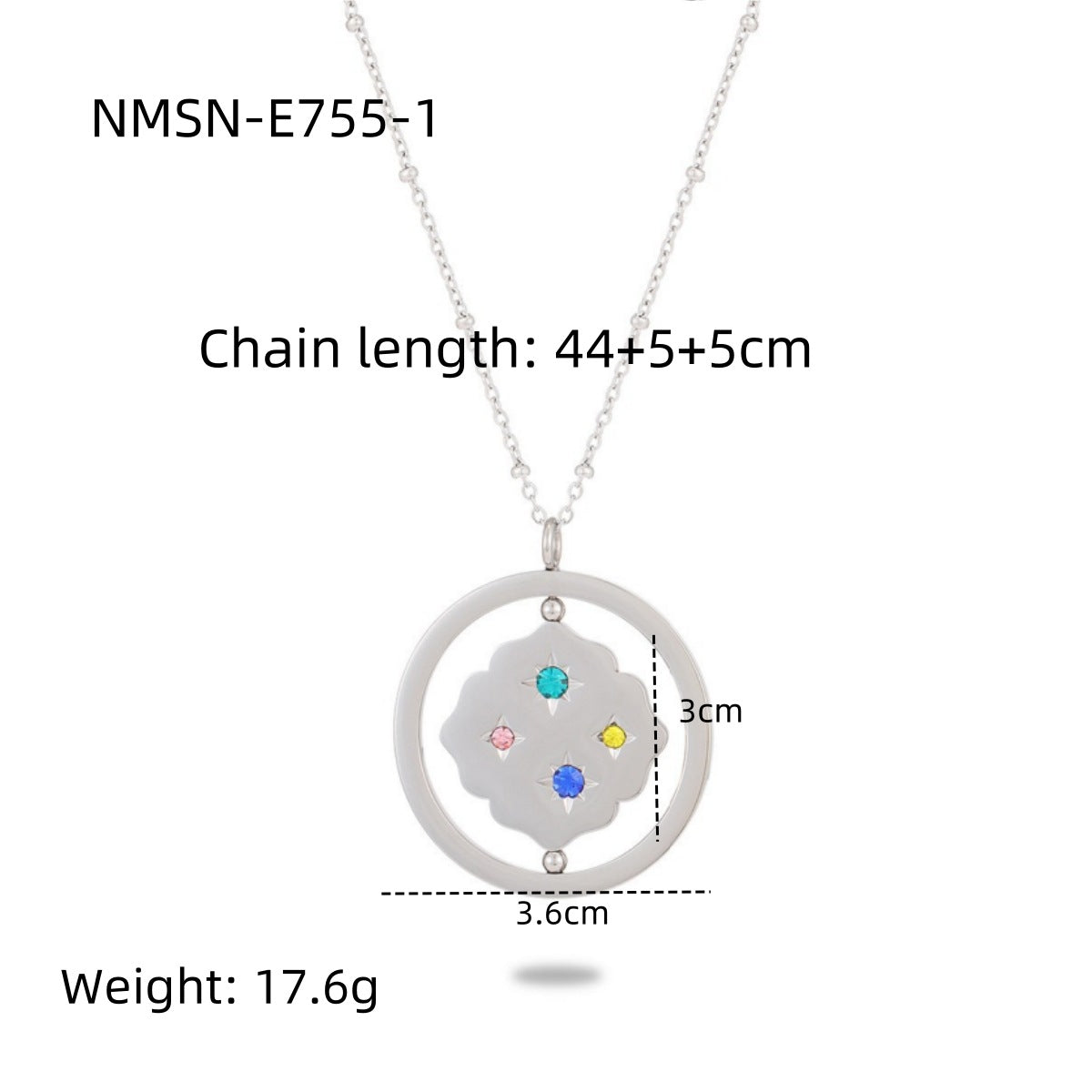 Collana alla moda in stile OL con motivi geometrici in acciaio inossidabile e stelle in zirconia colorata, catena maglione in acciaio al titanio ipoallergenico