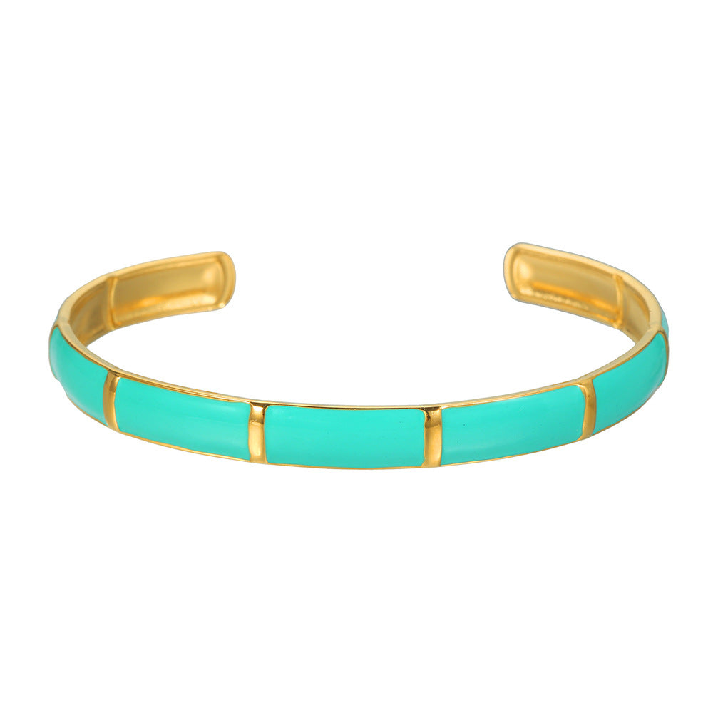 Punk Hip-hop Geometric Round Drip Oil Plated Stainless Steel Open Cuff Bracelet