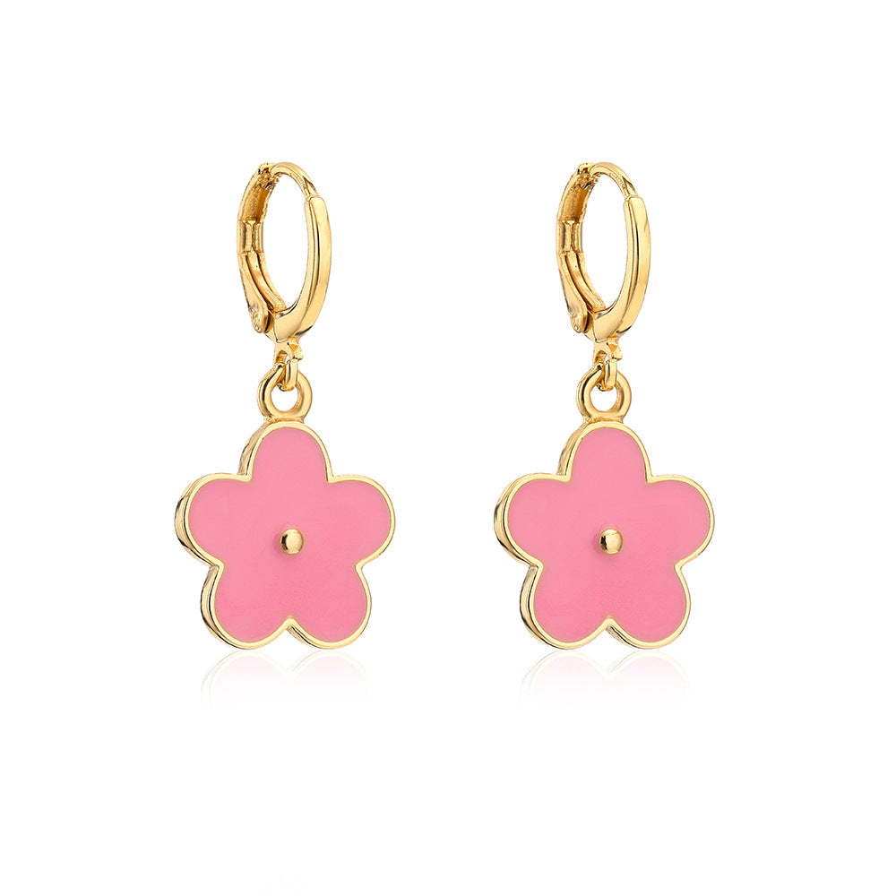 Orecchini Minimalisti Irregolari a Fiore Smaltato da Donna in Rame Placcato Oro 18K