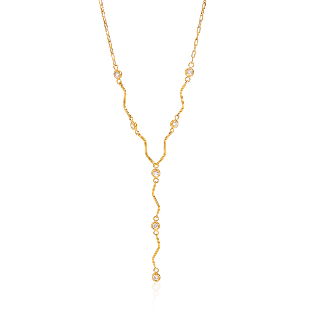 Minimalist Geometric Bar Chain Necklace with Cubic Zirconia PVD Stainless Steel for Women