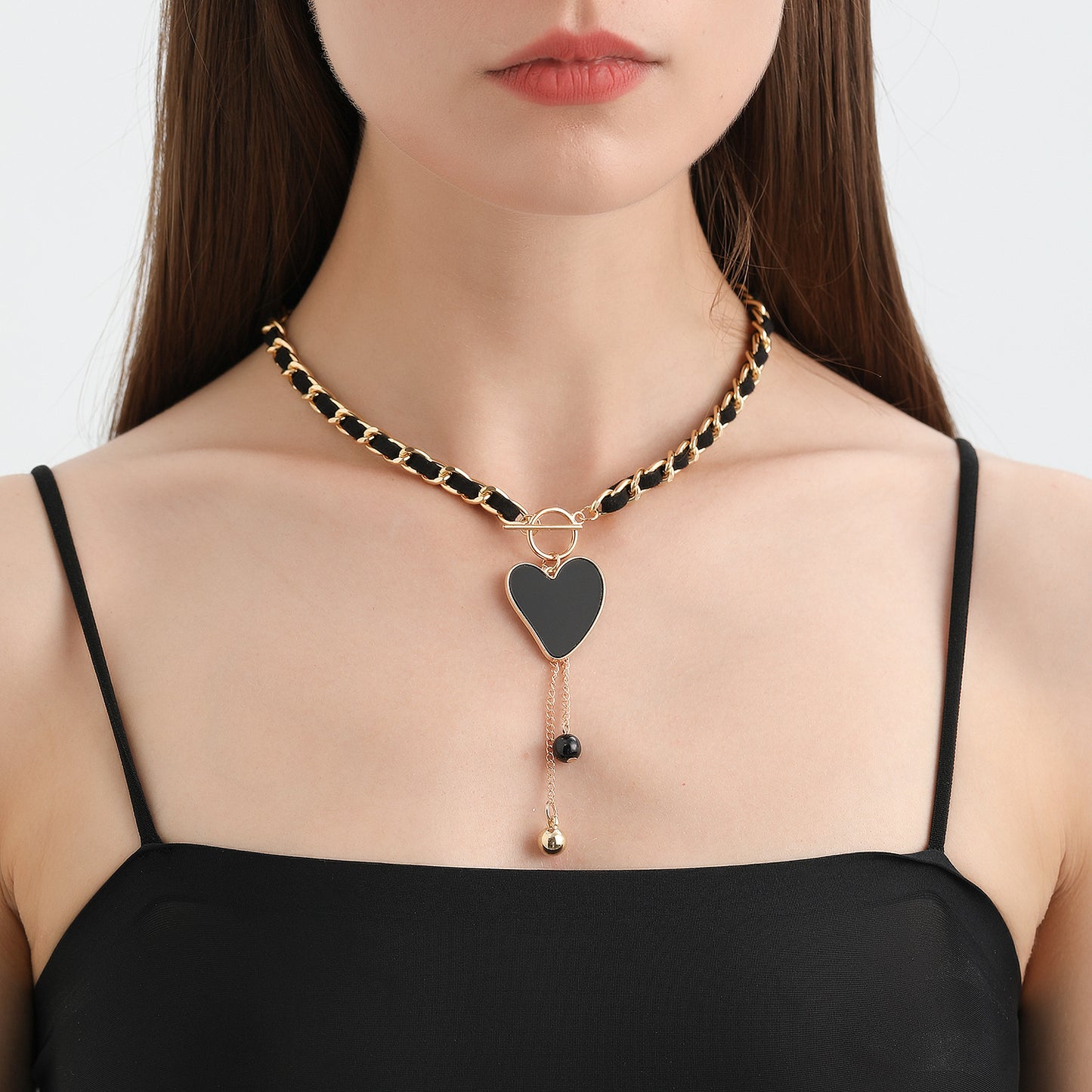 Minimalist Heart Alloy Plated Pendant Necklace with Tassel for Women