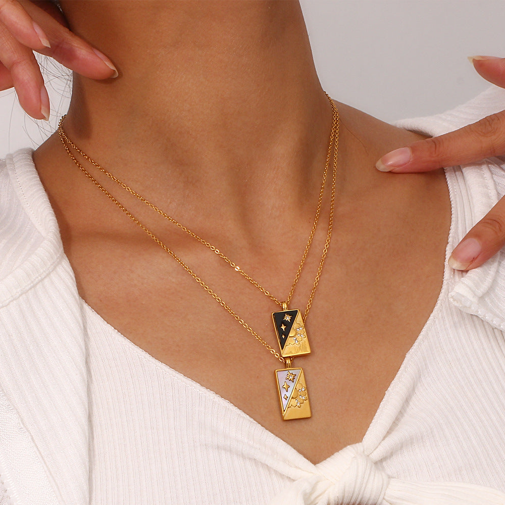 Minimalist Fashion Geometric Stainless Steel Pendant Necklace with Titanium Steel Sun Star Tarot Shell Design for Women