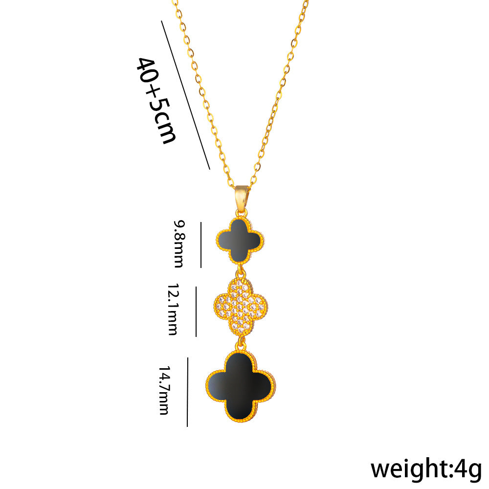 Collar minimalista con colgante de trébol de cuatro hojas en acero de titanio con chapado en oro en cadena O para mujer