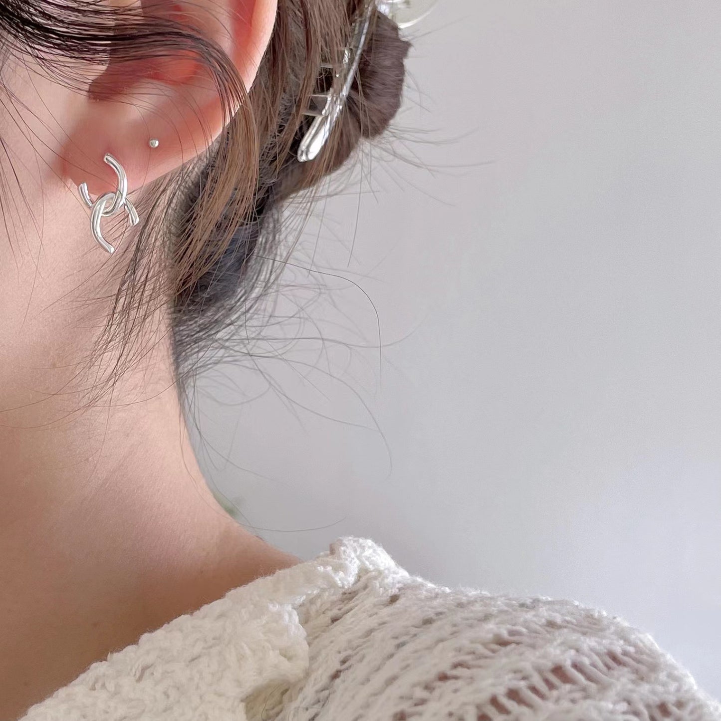 Minimalist Korean-Style Letter-Shaped 925 Sterling Silver Stud Earrings with Plated Finish