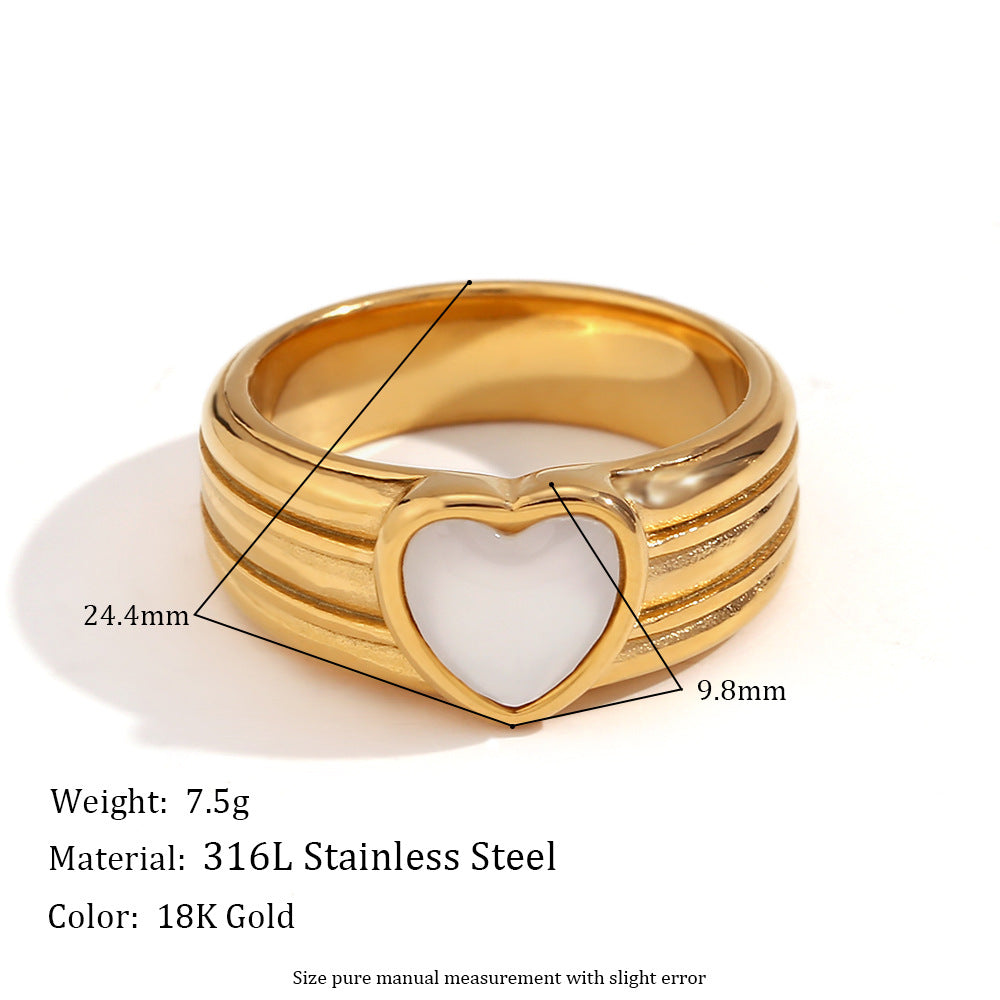 Anello alla moda da donna a cuore geometrico in acciaio inossidabile con placcatura in oro 18 carati e micro incastonatura