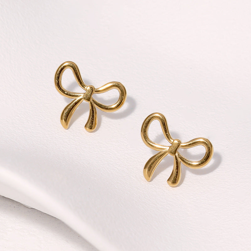 Pendientes de Acero Inoxidable en Forma de Lazo, con Baño, Estilo Minimalista para Mujer
