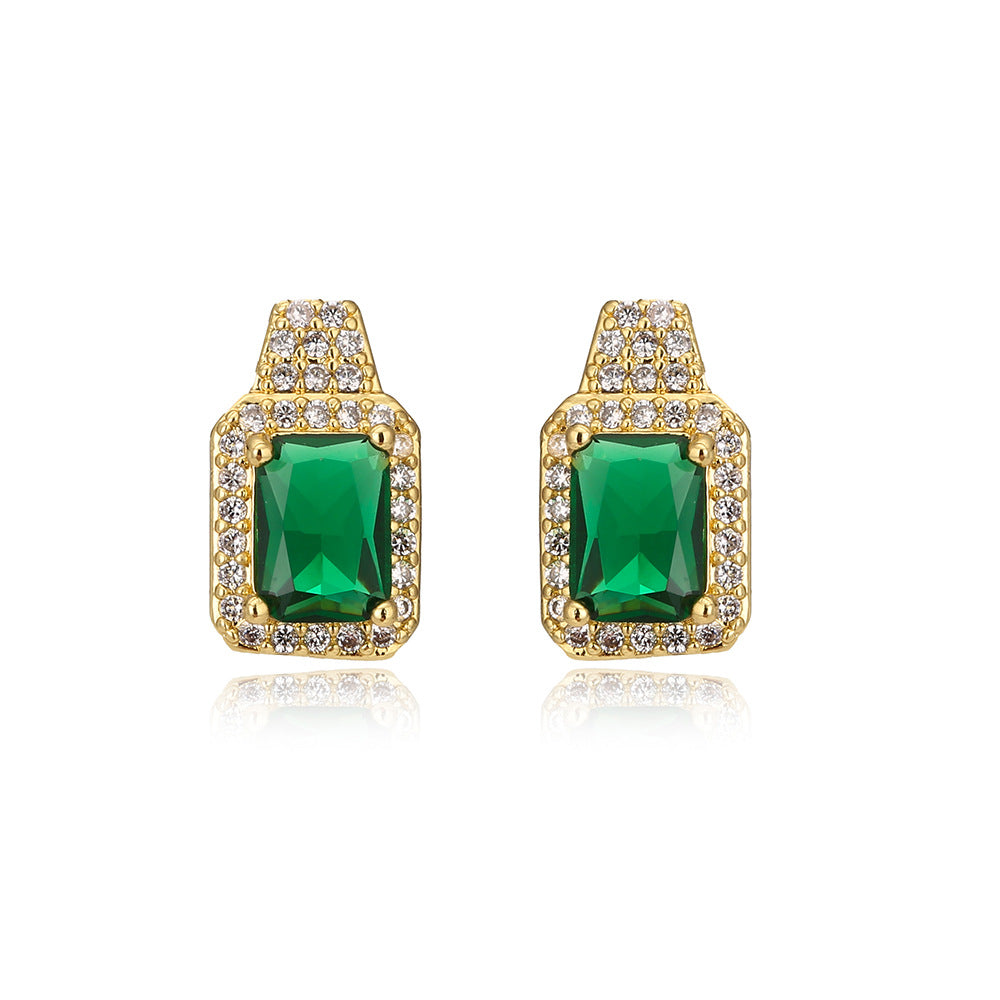 Minimalist Square Zircon Stud Earrings for Women in Copper with Gold Plating and Micro-Pave Setting