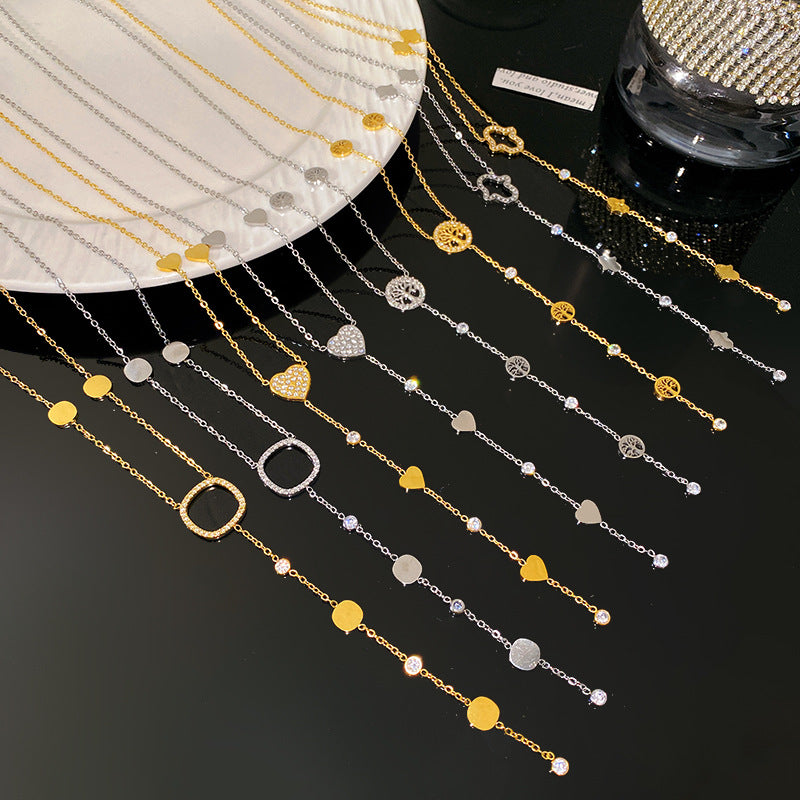Geometric Rhinestone Inlaid Gold Plated Titanium Steel Necklace for Unisex