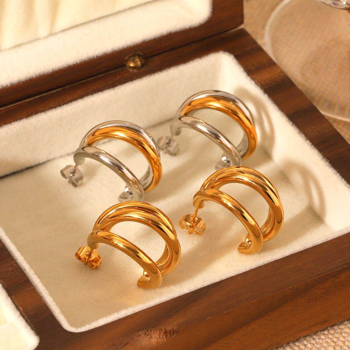Minimalist Geometric Stainless Steel Earrings for Women with Gold and Silver Plated Finish