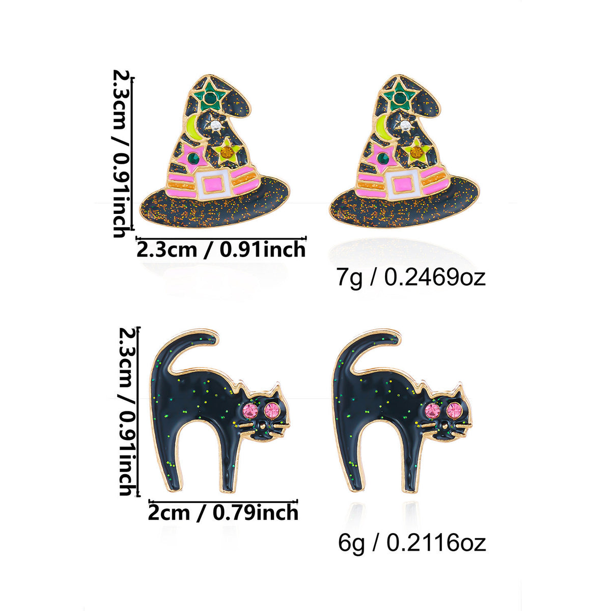 Halloween Punk Geometric Alloy Plated Earrings Set with Pumpkin and Black Cat Designs for Women