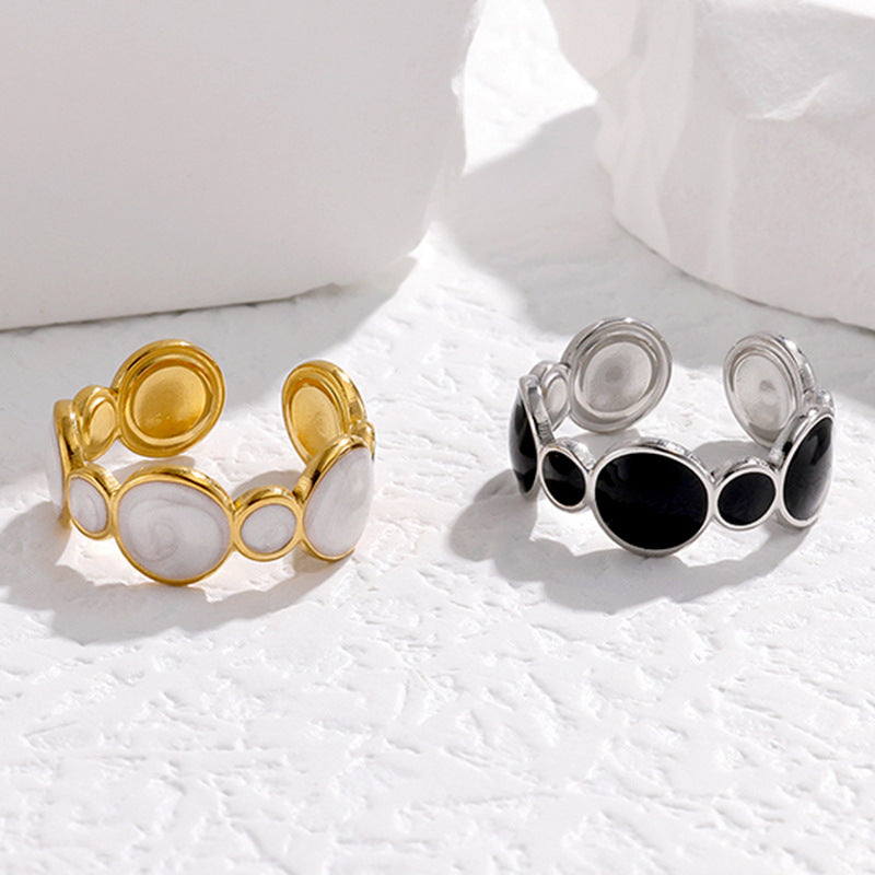 Anello da Donna Minimalista Geometrico in Acciaio Inossidabile Smaltato con Apertura Regolabile e Placcatura Inossidabile