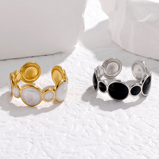 Minimalist Geometric Stainless Steel Enamel Ring for Women with Adjustable Opening and Fade-Resistant Plating