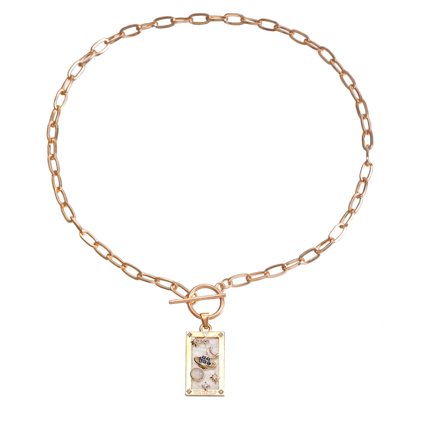 Vintage-Inspired Geometric Alloy Pendant Necklace with Imitation Rhinestone and Mother-of-Pearl Inlay, Electroplated Long Layered Clavicle Chain for Women