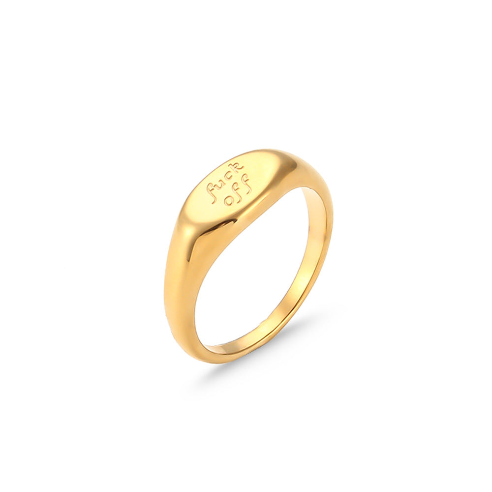 Anillo de letras minimalista de acero inoxidable chapado en oro de 18 quilates para mujer, joyería de moda para viajeros