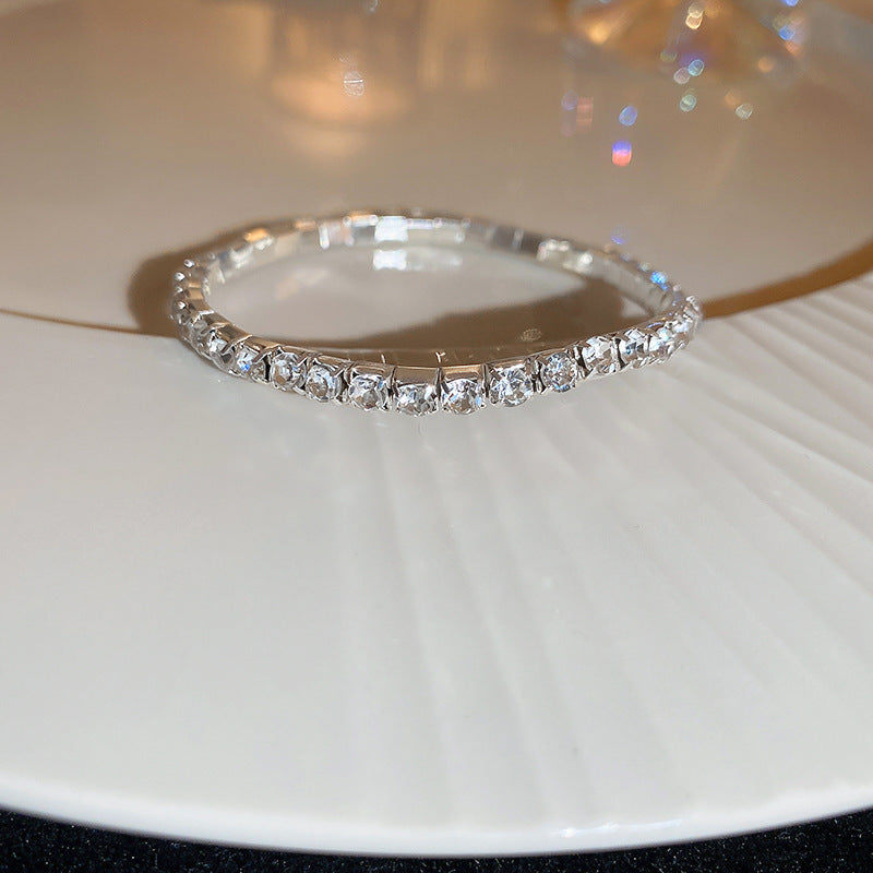 Minimalist Elegant Geometric Rhinestone Inlaid Brass Bracelet for Women