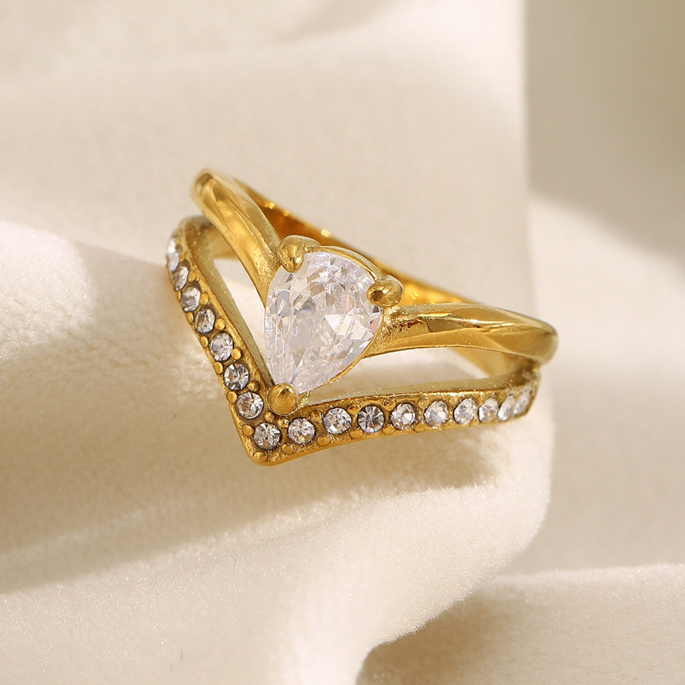 Anello da donna minimalista a doppia corona geometrica in acciaio inossidabile placcato oro 18K