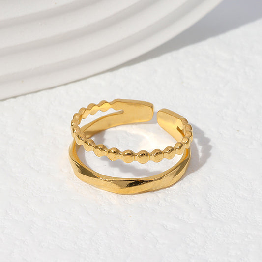 Anillo de Acero de Titanio en Forma de Rombo Minimalista con Acabado Chapado para Mujer, Banda Abierta Ajustable y a la Moda