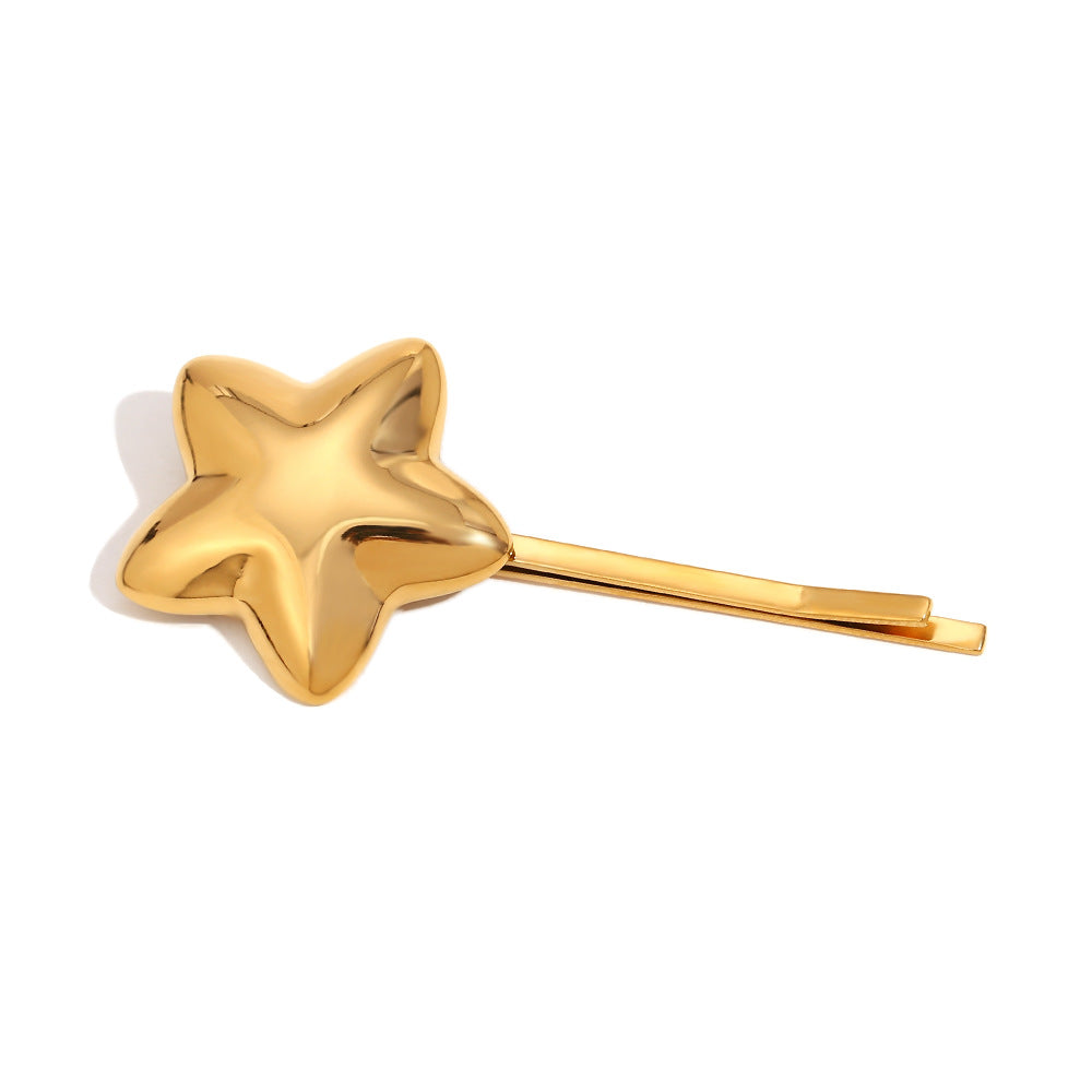 Fashionable Minimalist Five-Pointed Star Hair Clip for Women Made of Stainless Steel with 18K Gold Plating