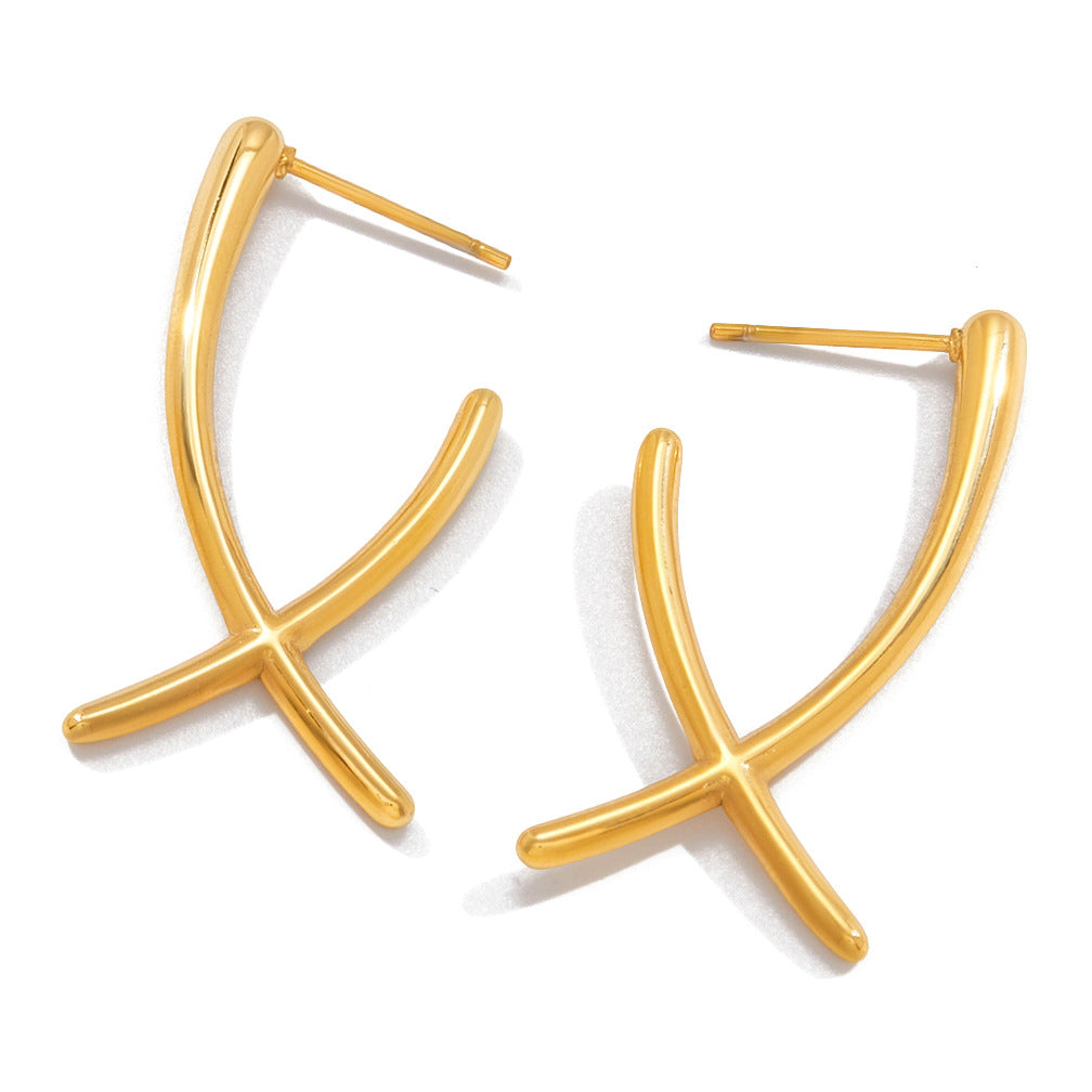 Orecchini da donna placcati oro 18 carati in acciaio inossidabile con linea geometrica minimalista di lusso
