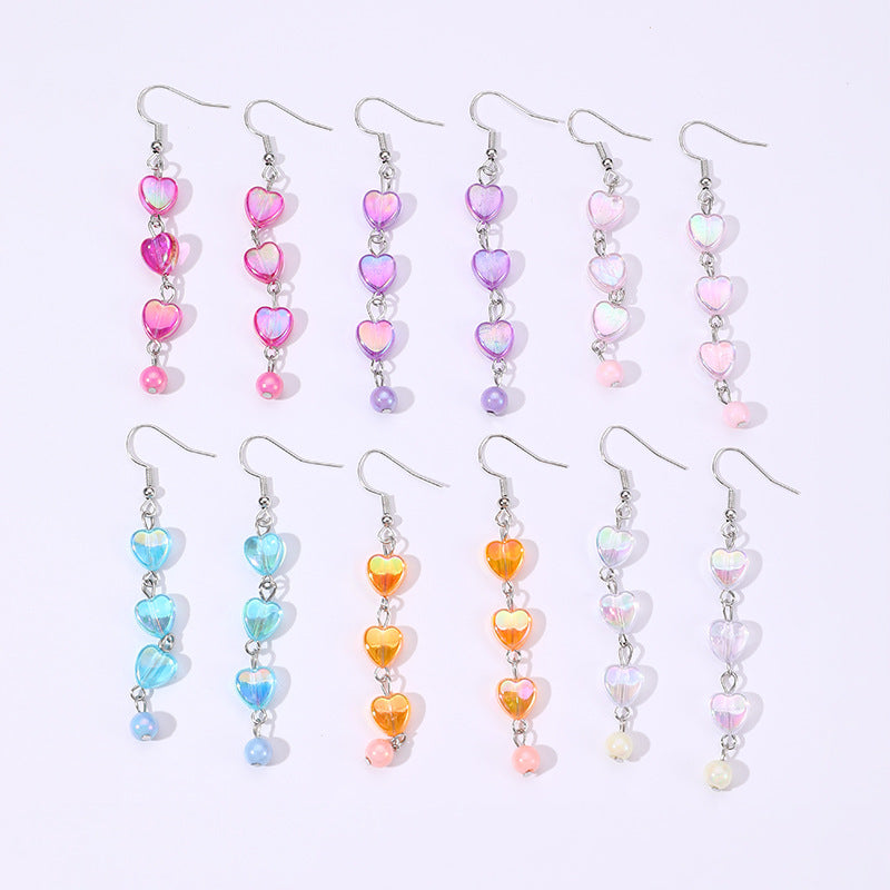 Conjunto de pendientes acrílicos de corazón y estrella minimalistas para niños con diseño colorido