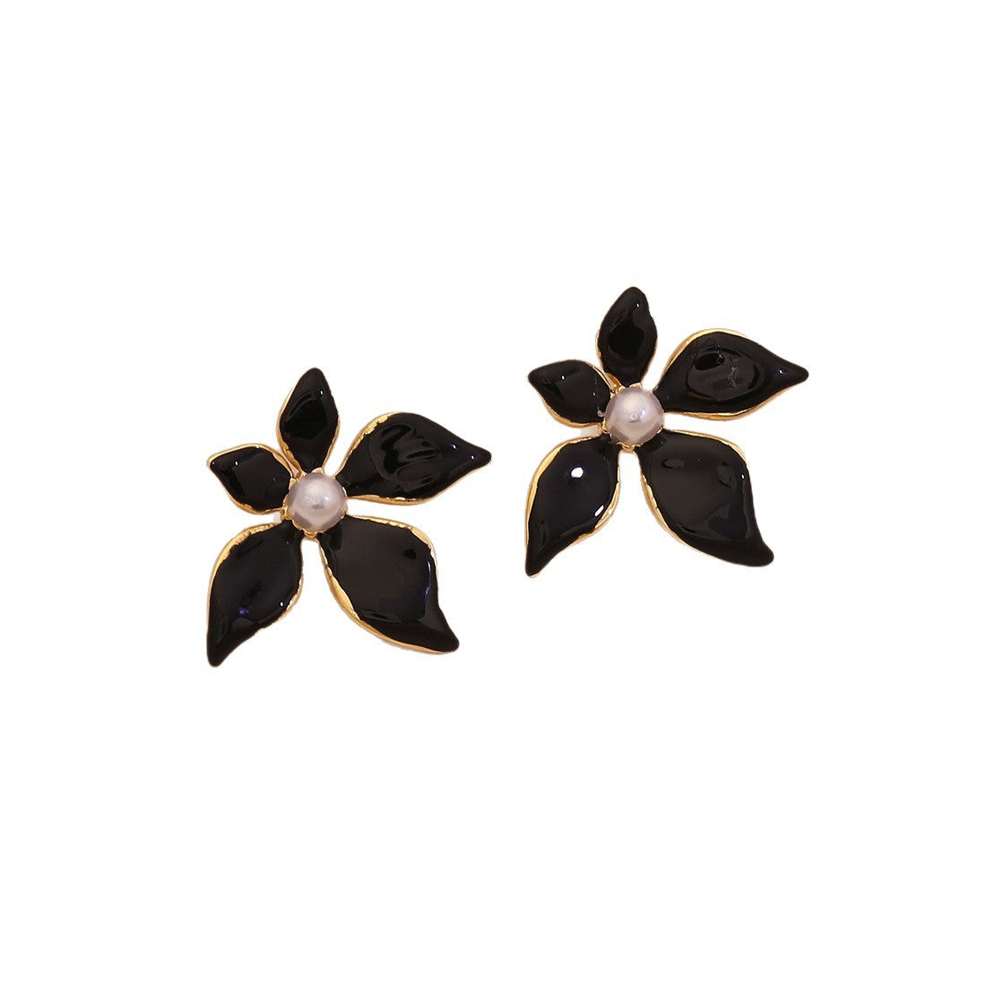 Orecchini a forma di fiore in acciaio inossidabile smaltato da donna con finitura effetto perla e stile fresco e dolce