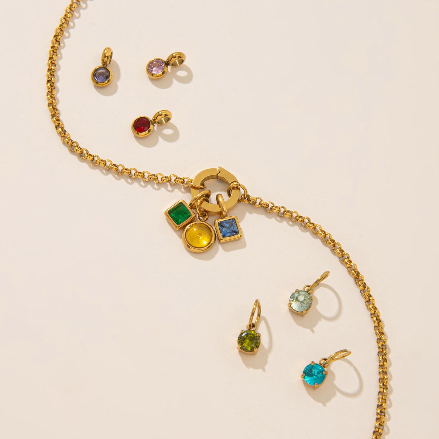 Vintage Geometric Stainless Steel 18K Gold PVD Plated DIY Charm Bar Necklace with 12 Birthstones