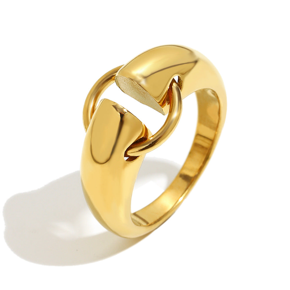 Anello minimalista geometrico in acciaio inossidabile con placcatura in oro 18 carati da donna