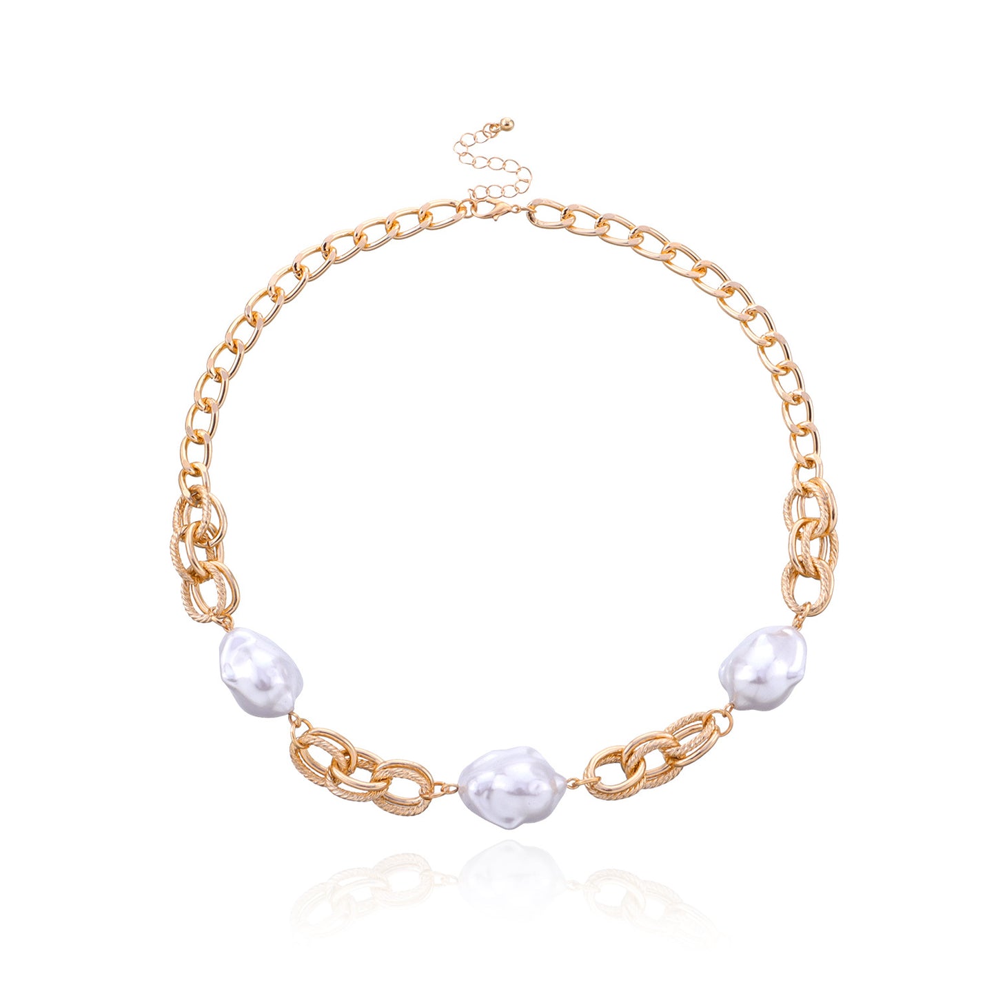 Geometric Pearl Pendant Necklace, Alloy Plated Regular Chain, Women's Fashion Short Choker, Sweet Fresh Style Jewelry