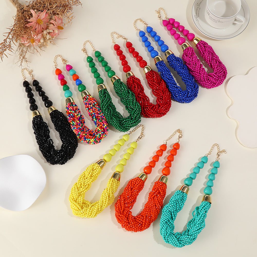 Set di collane statement multi-strato in stile boho chic con perline, ciondolo in resina a trama intrecciata e motivo a nuvola, per donna