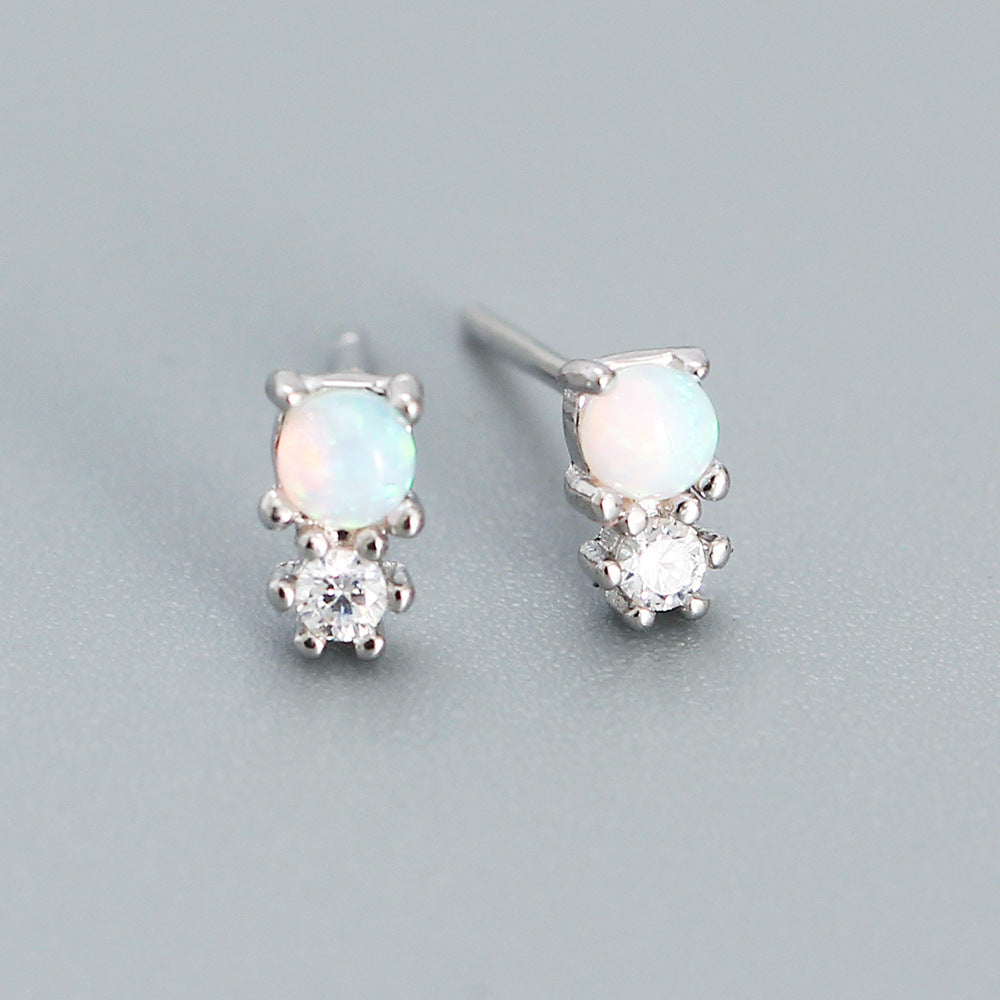 Orecchini da donna minimalisti geometrici dolci in argento sterling 925 con opale intarsiato e strass
