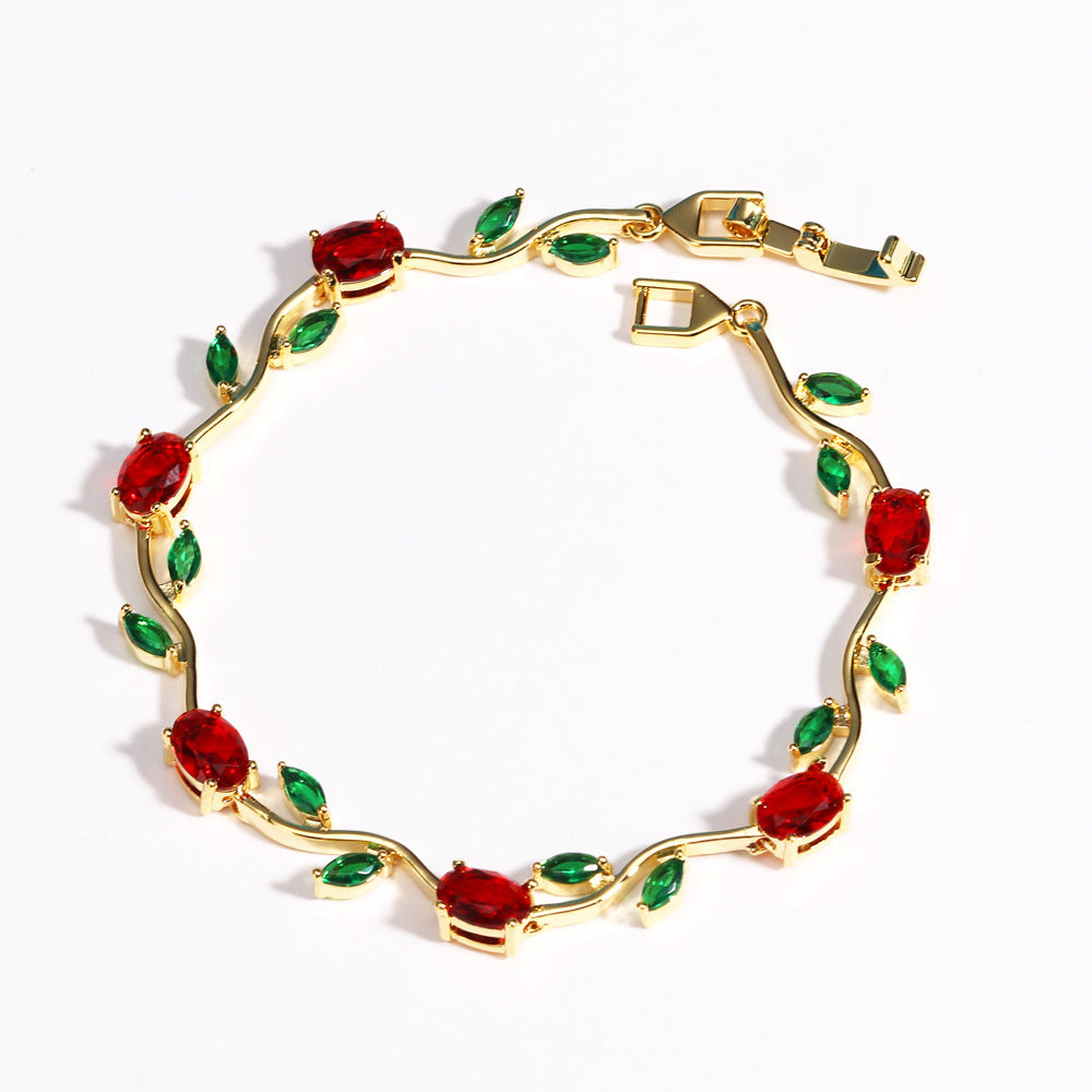 Elegant Gold Plated Brass Tulip Flower Bracelet with Rhinestone Gemstone Inlay for Women