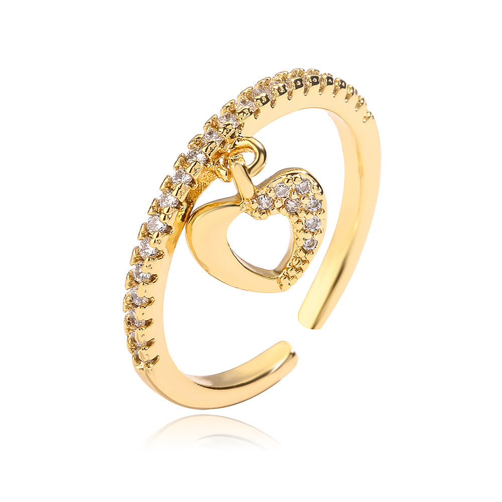 Anello a Cuore Minimalista in Rame con Zirconi Micro-Pavé per Donna