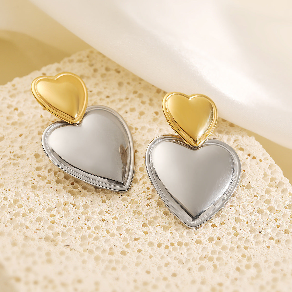 Minimalist Heart-Shaped Polished Stainless Steel Earrings for Women with Gold Plating