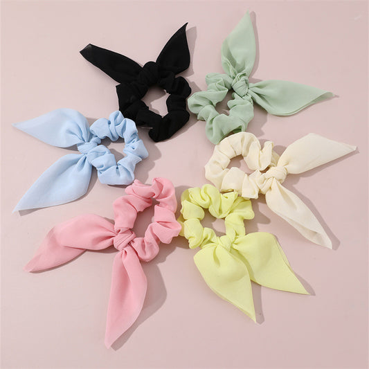 Set di sei elastici per capelli da bambina in stile principessa, con fiocco in tessuto e nastri, in morbido misto cotone